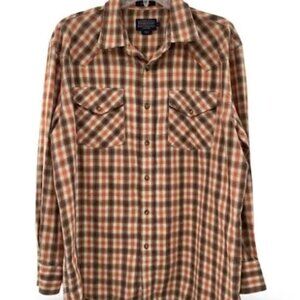 Pendleton Men's XL Frontier Western Shirt snapclosure buttons orange/cream/brown